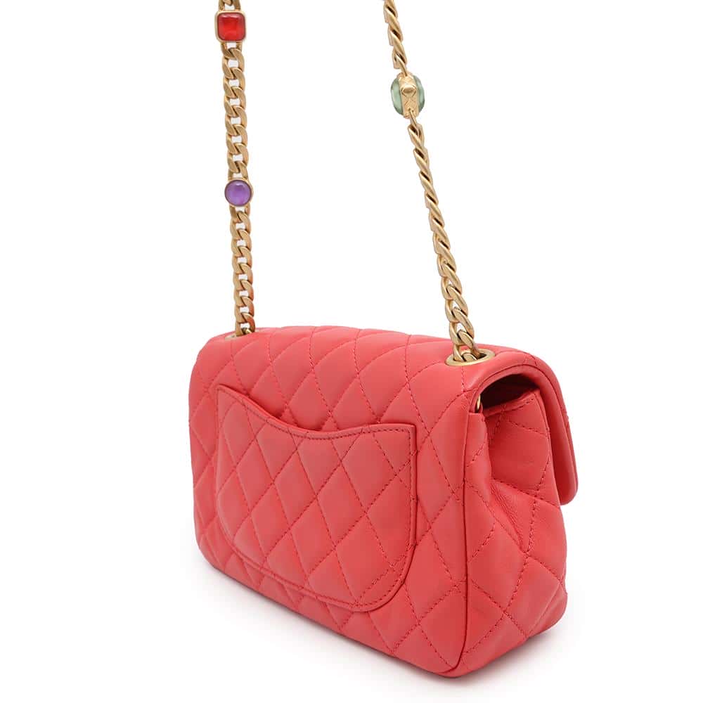 CHANEL Matelasse Single Flap ChainShoulder Bag RedAS2380 Lambskin