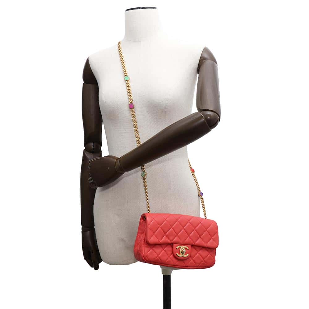 CHANEL Matelasse Single Flap ChainShoulder Bag RedAS2380 Lambskin