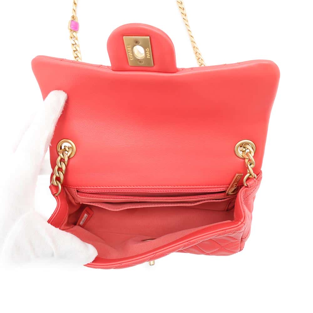 CHANEL Matelasse Single Flap ChainShoulder Bag RedAS2380 Lambskin