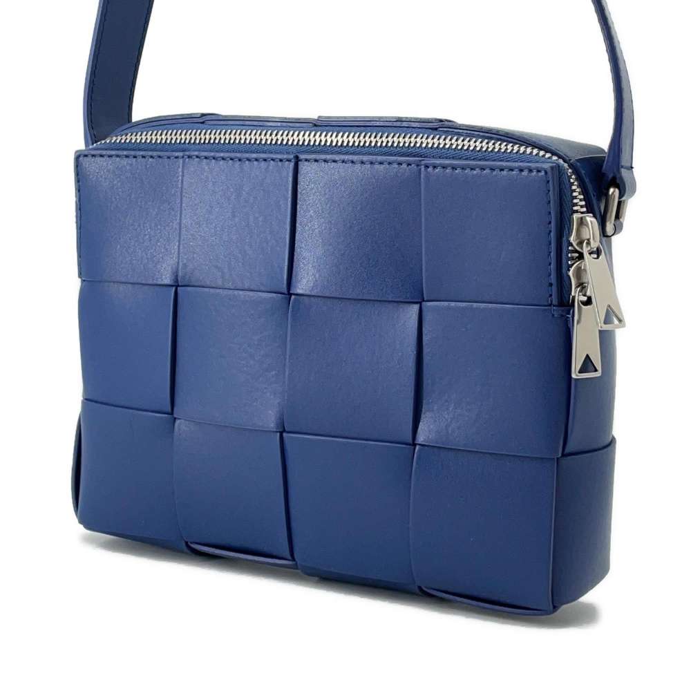 Bottega Veneta INTRECCIATO Cassette Shoulder Bag Blue Leather