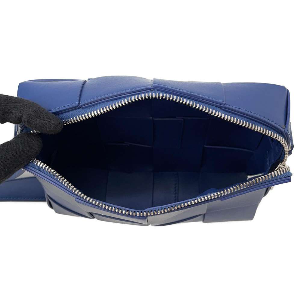 Bottega Veneta INTRECCIATO Cassette Shoulder Bag Blue Leather