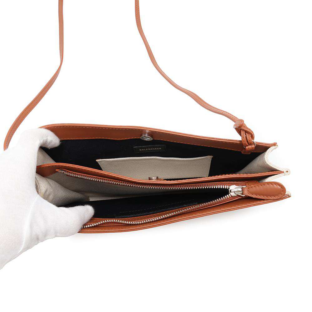 BALENCIAGA NavyPochette White/Brown339937 Canvas Leather