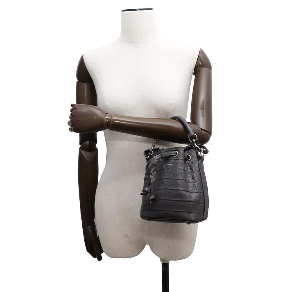 SAINT LAURENT PARIS Emmanuel Bucket 2WAY Shoulder GrayVAR340240 Embossed Leather