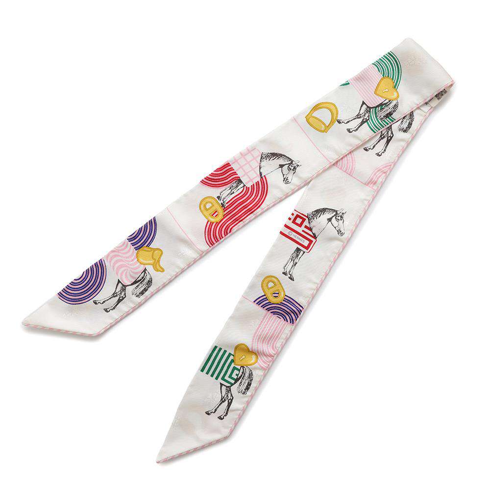 HERMES Twilly Garde Robe Pop Garde Robe Pop Blanc/Multicolor Silk100%