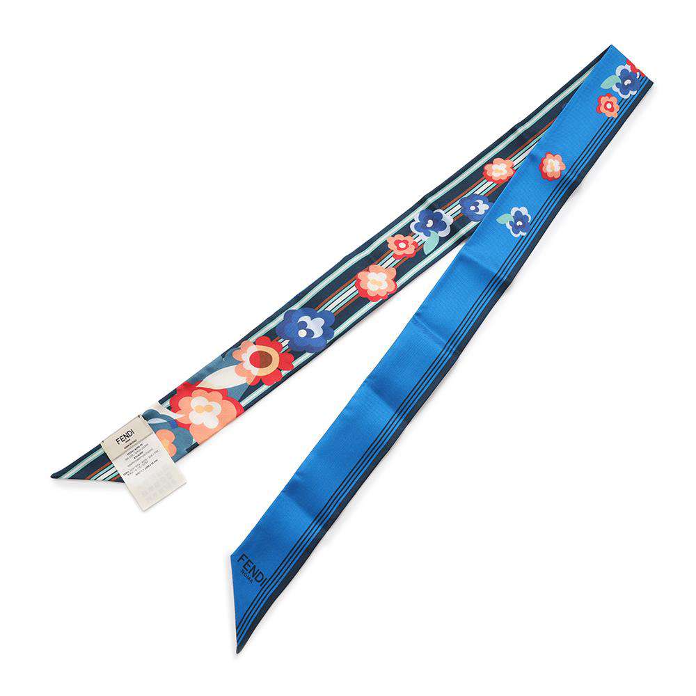 FENDI Lappy Flower Pattern Scarf Blue/MulticolorFXT011 Silk100%