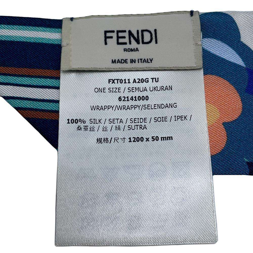 FENDI Lappy Flower Pattern Scarf Blue/MulticolorFXT011 Silk100%