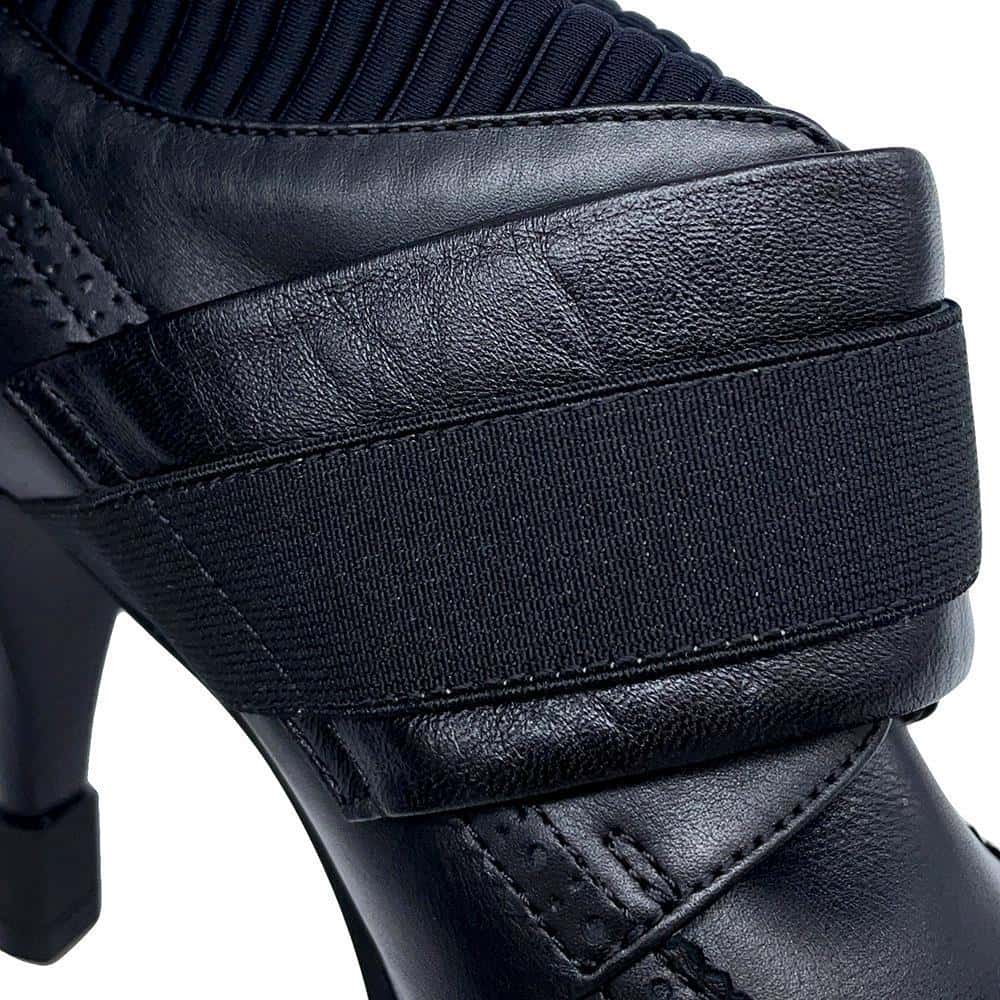 HERMES Derby Spicy Booties Black Goatskin Leather Canvas Size 39