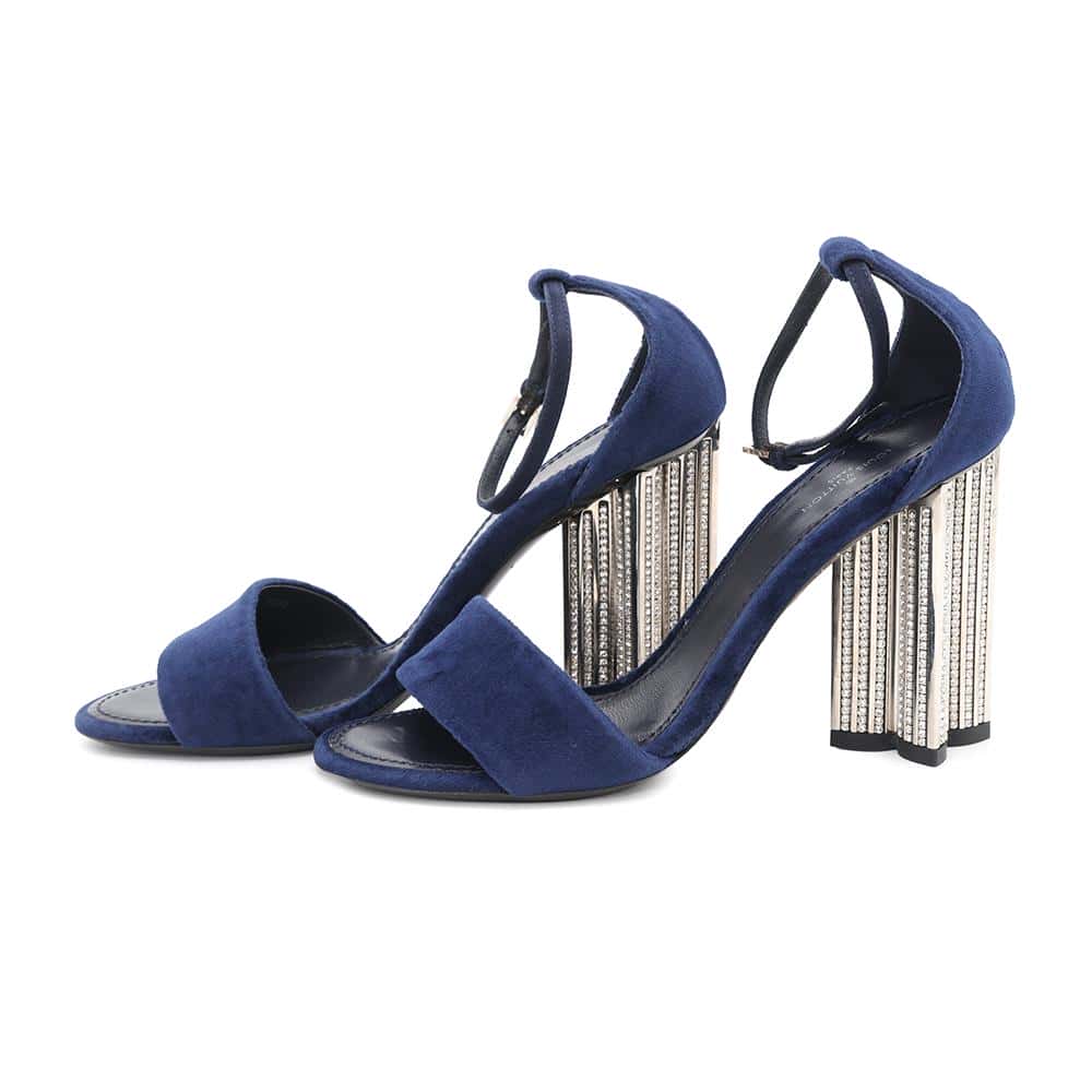 LOUIS VUITTON Silhouette Line Back Strap Sandals Navy Velvet Rhinestone Size 38