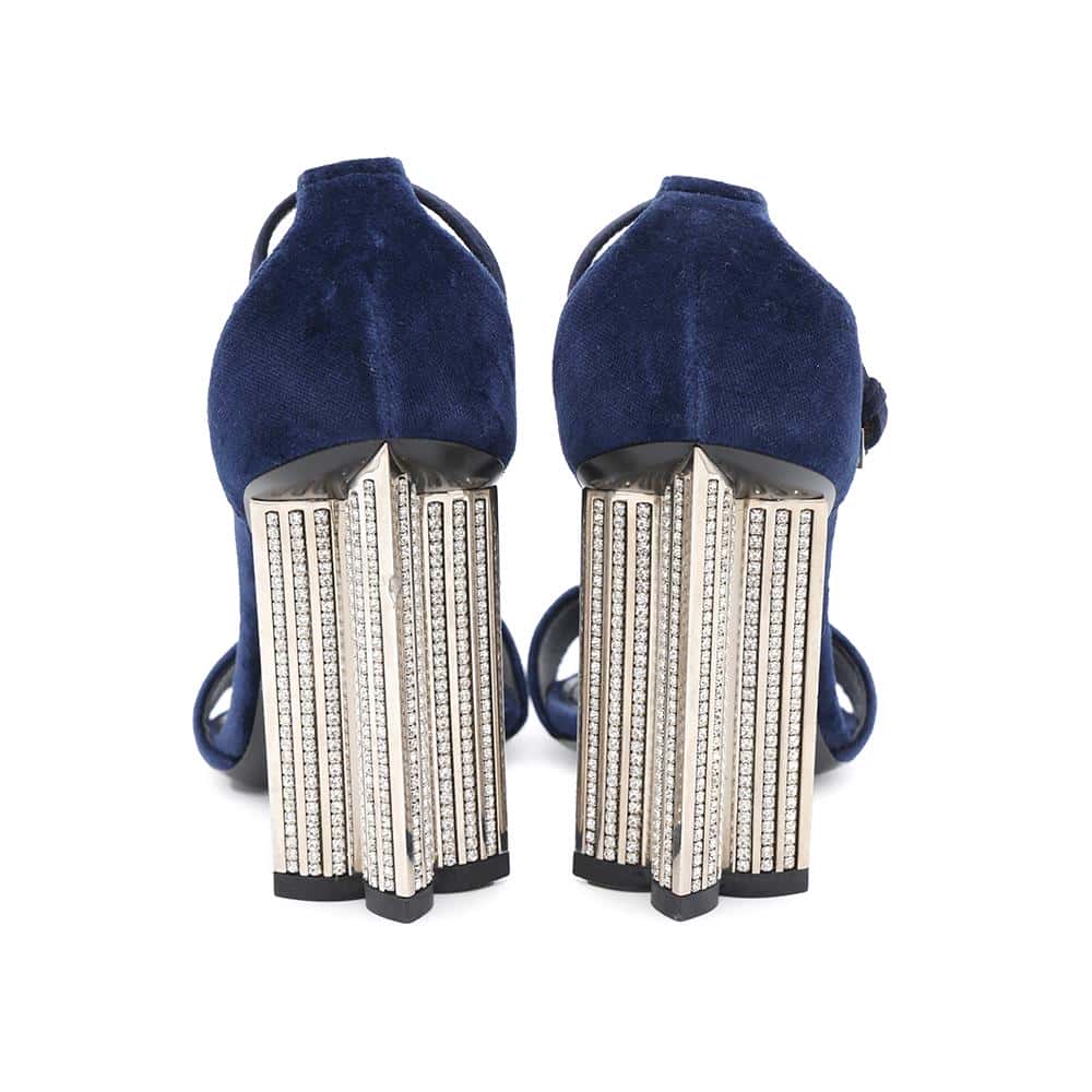 LOUIS VUITTON Silhouette Line Back Strap Sandals Navy Velvet Rhinestone Size 38