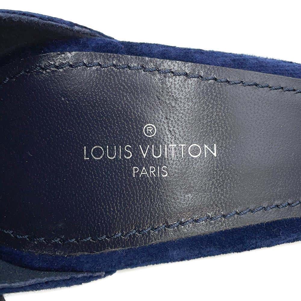 LOUIS VUITTON Silhouette Line Back Strap Sandals Navy Velvet Rhinestone Size 38