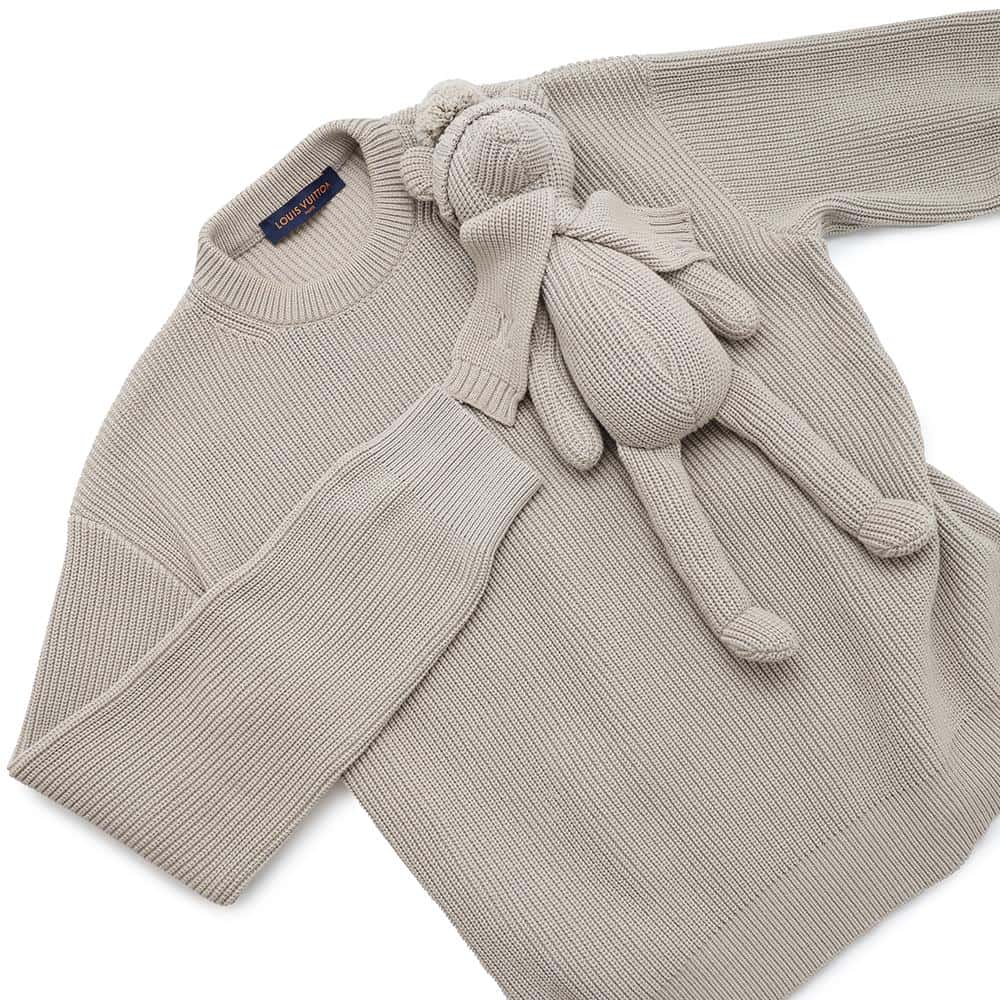 LOUIS VUITTON 21Stainless Steel Stitched Teddy Pullover Size S Beige1A8P3Z Cotton56% Polyester44%