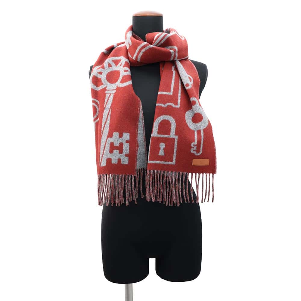 HERMES Casaque Key Collection Rouge H/Gris・Cine Clair Cashmere 100%