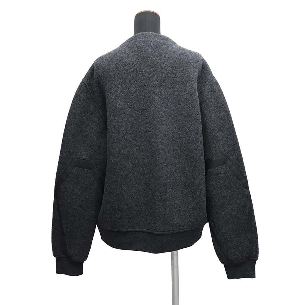 HERMES Leather detail zip-up cardigan Size L Gris FonceH467720HA5SLA Wool 63% Cashmere37%