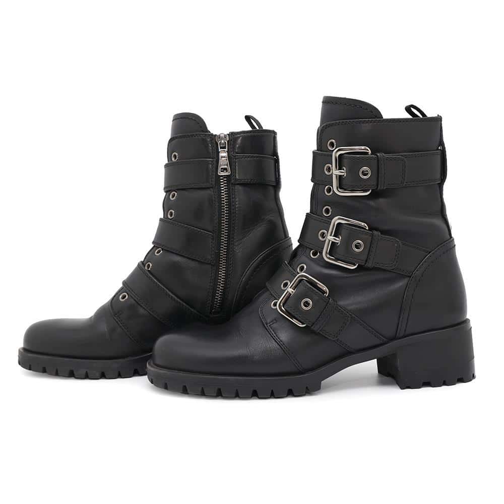 PRADA 3Belt Boots Black Leather Size 37.5