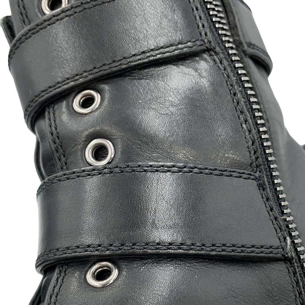 PRADA 3Belt Boots Black Leather Size 37.5