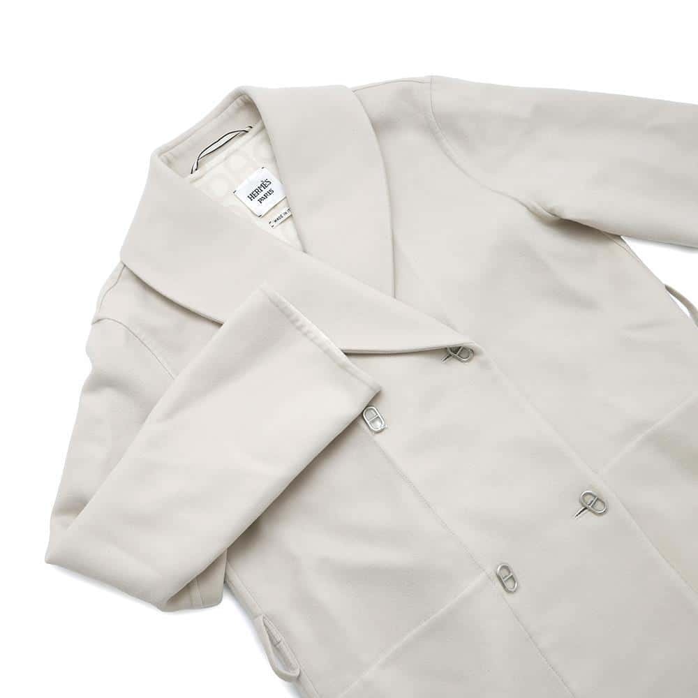 HERMES Chaine d'Ancre Coat Size 36 Light Gray Wool 100%