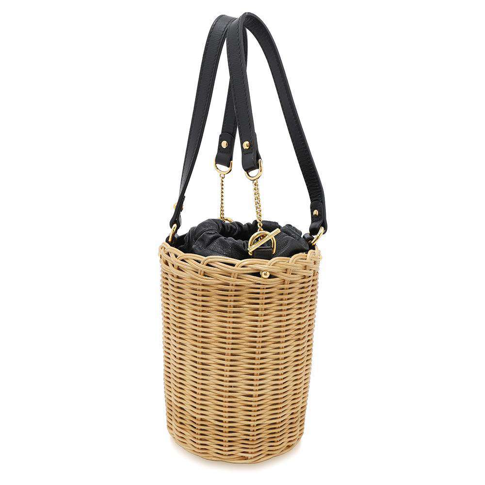 GUCCI Horsebit basket bucket bag Beige/Black649852 Straw Leather