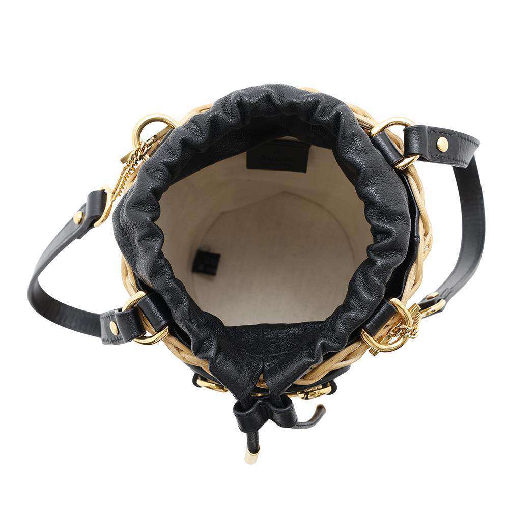 GUCCI Horsebit basket bucket bag Beige/Black649852 Straw Leather