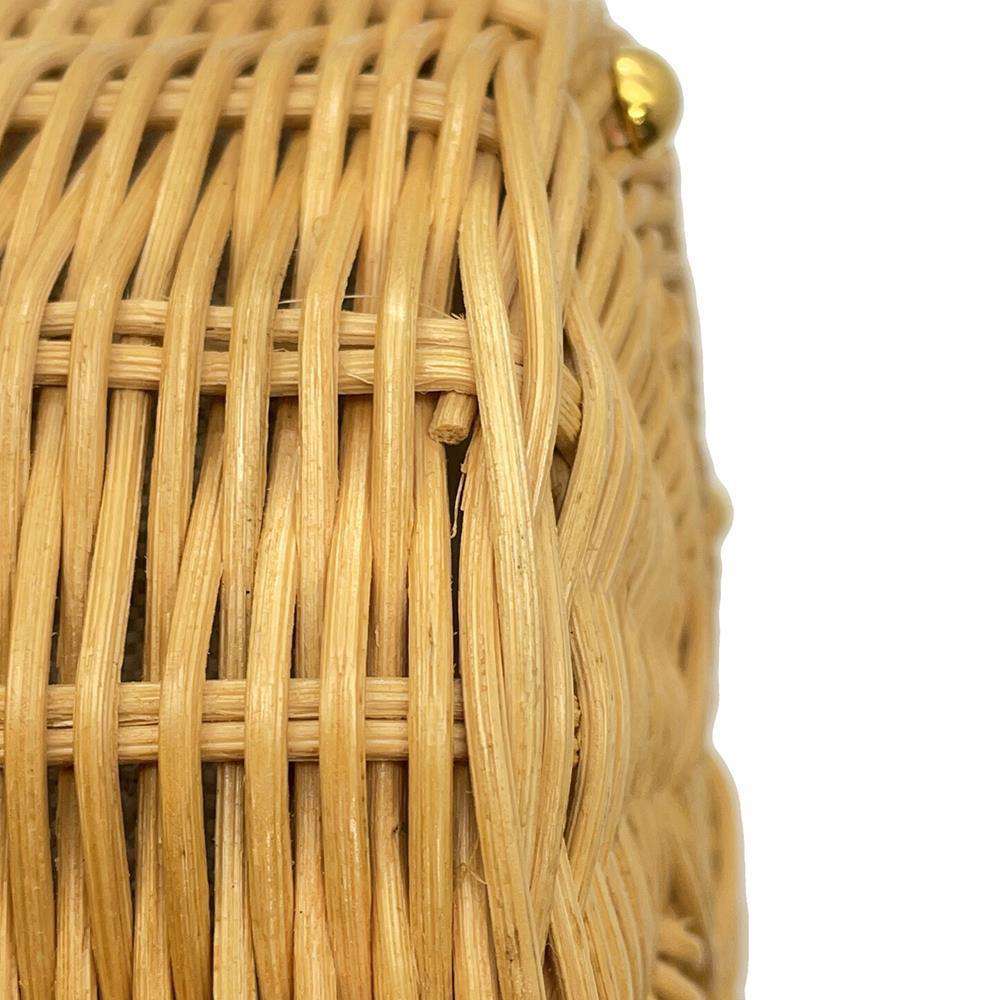 GUCCI Horsebit basket bucket bag Beige/Black649852 Straw Leather