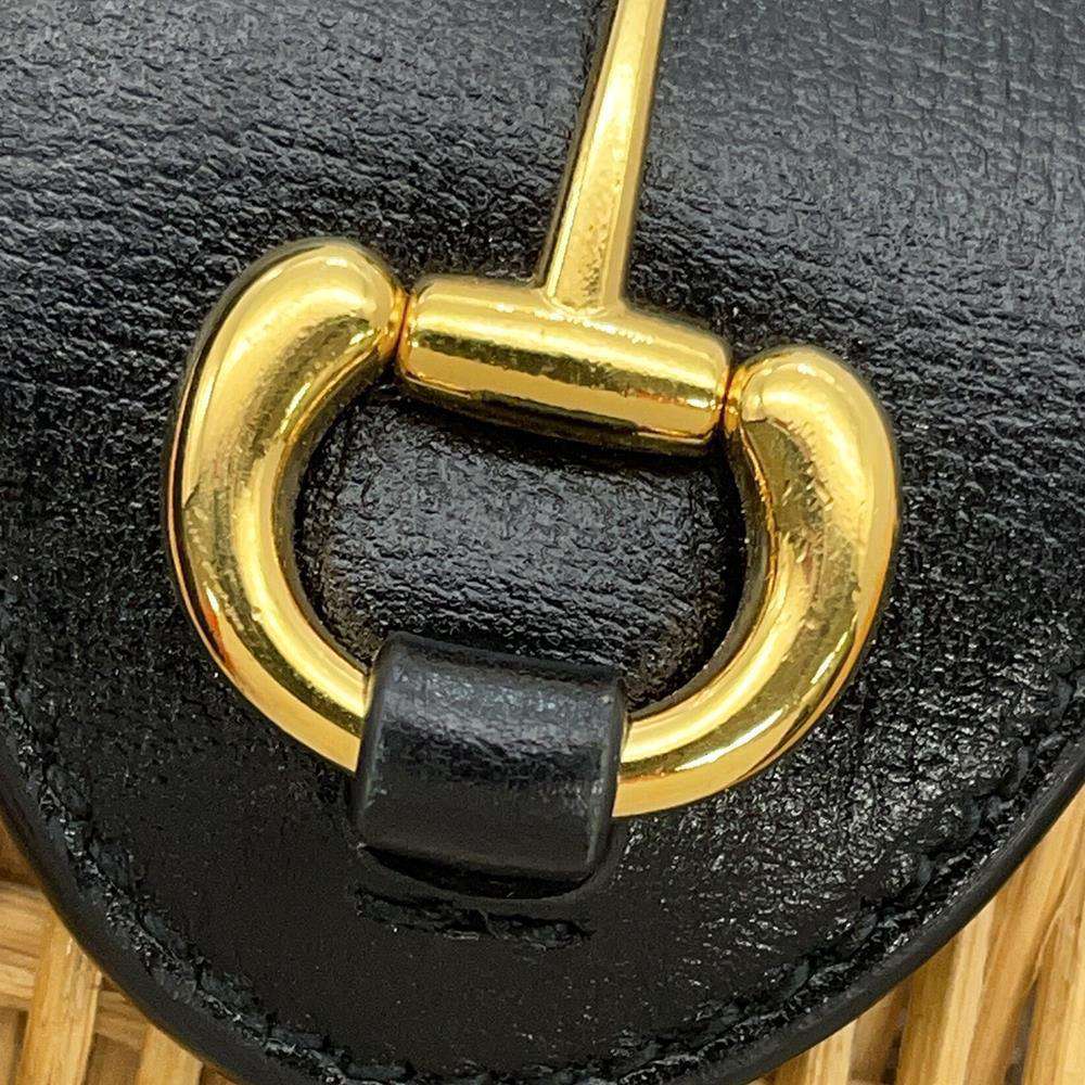 GUCCI Horsebit basket bucket bag Beige/Black649852 Straw Leather