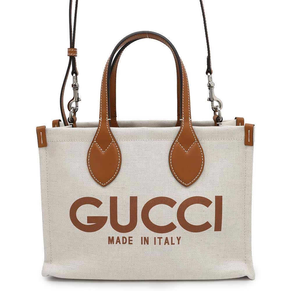 GUCCI Printed Mini Tote Bag Natural/Brown772144 Canvas Leather