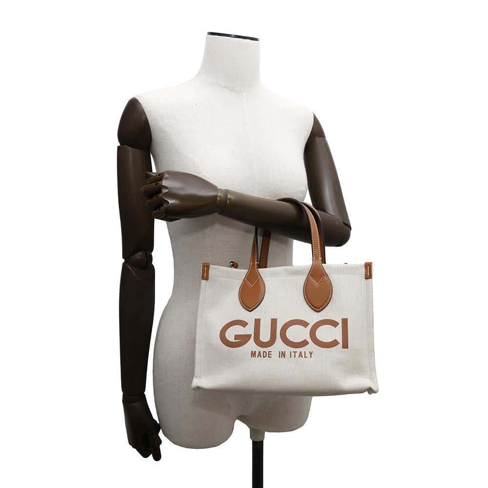 GUCCI Printed Mini Tote Bag Natural/Brown772144 Canvas Leather