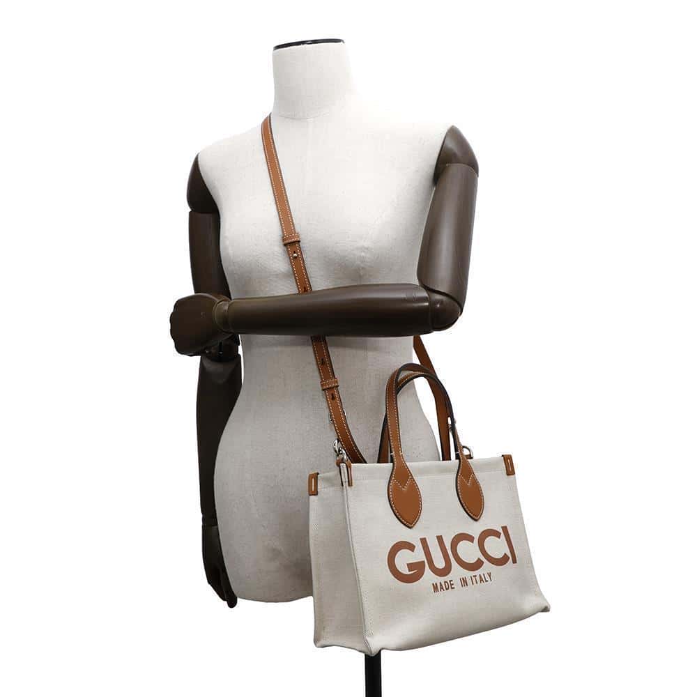 GUCCI Printed Mini Tote Bag Natural/Brown772144 Canvas Leather