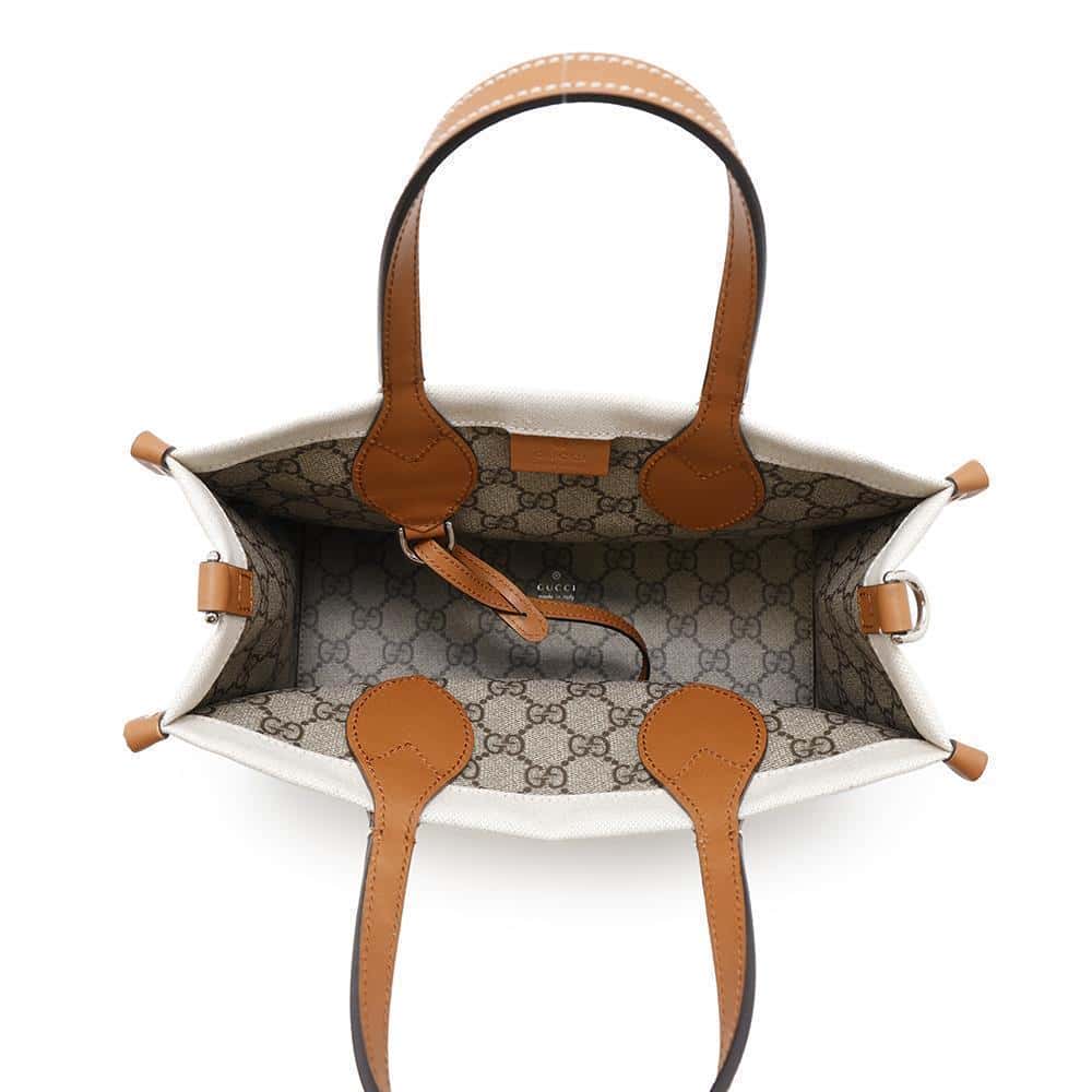 GUCCI Printed Mini Tote Bag Natural/Brown772144 Canvas Leather