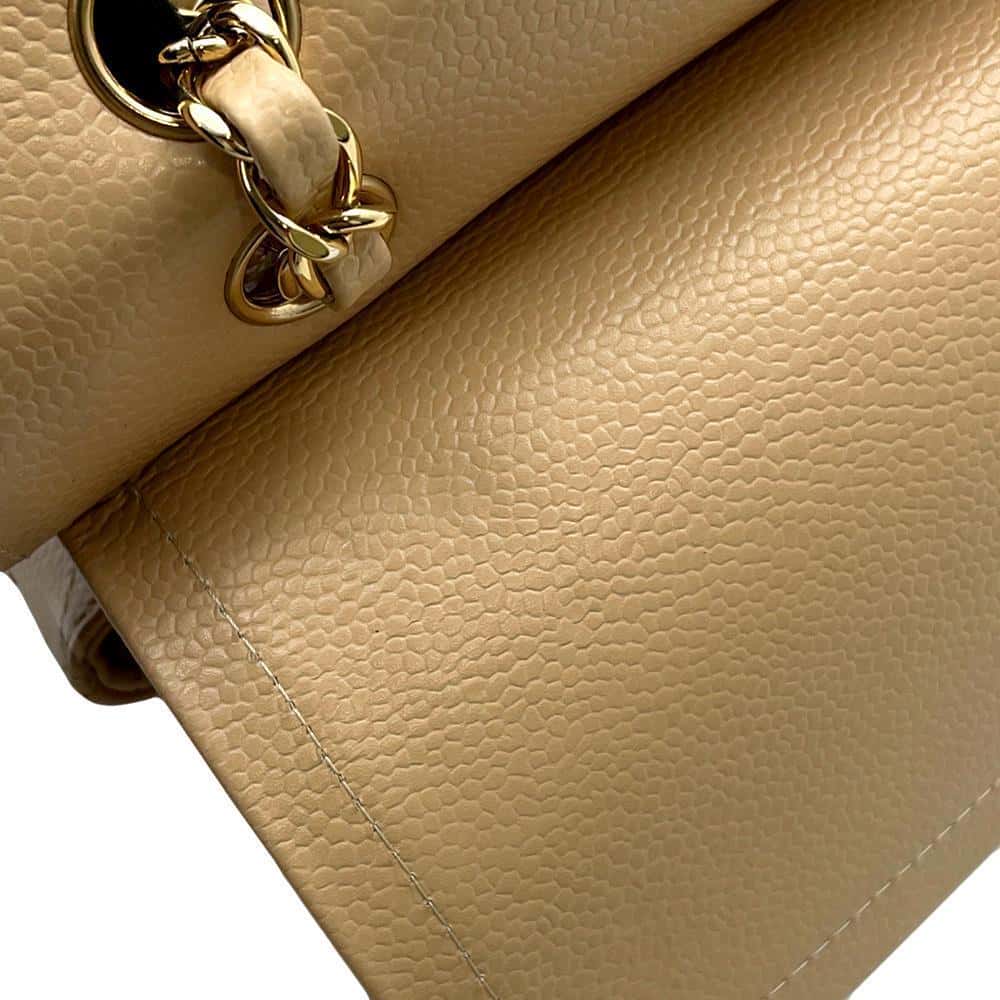 CHANEL Matelasse Double Flap Chain Shoulder Bag BeigeA01112 Caviar Leather Size 25
