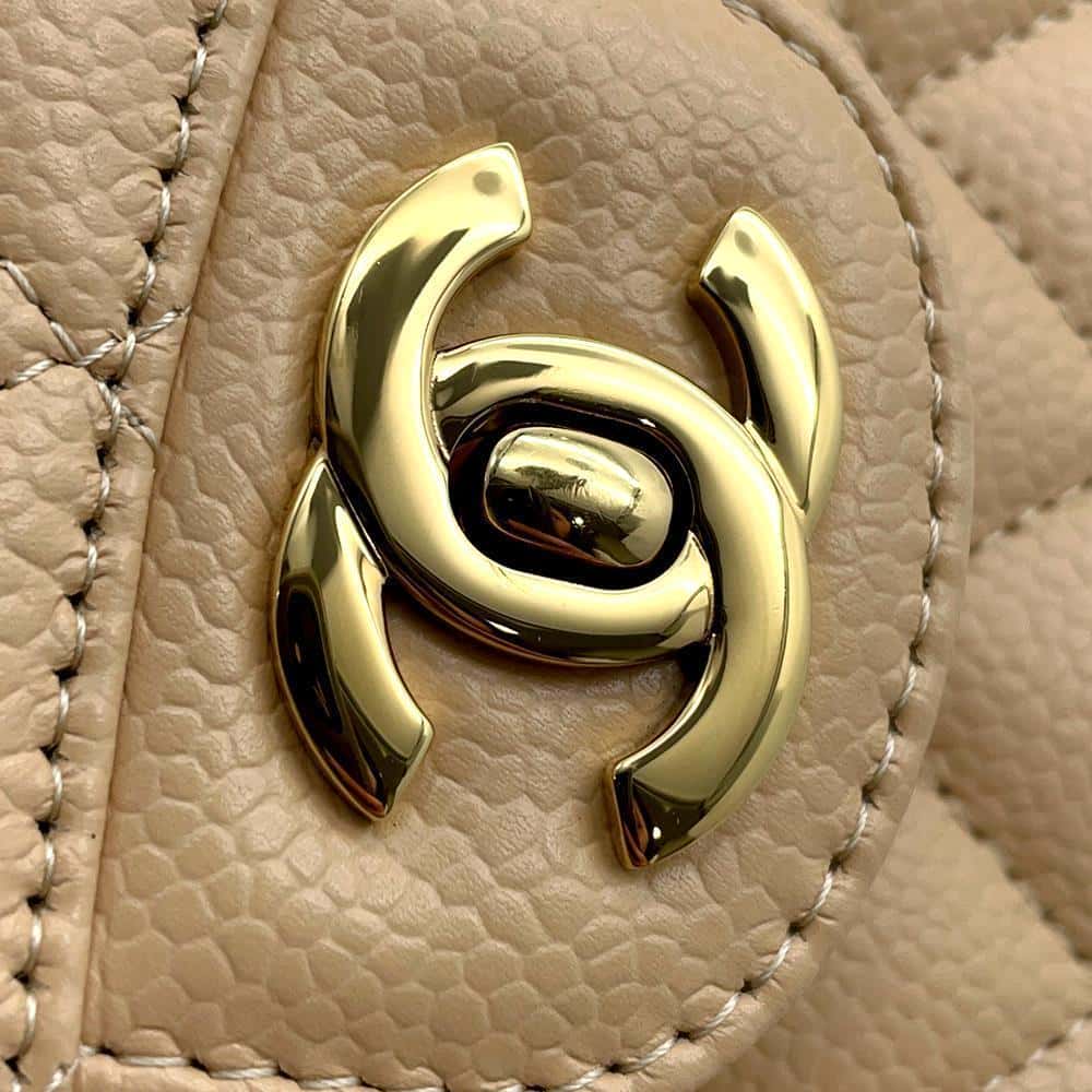CHANEL Matelasse Double Flap Chain Shoulder Bag BeigeA01112 Caviar Leather Size 25