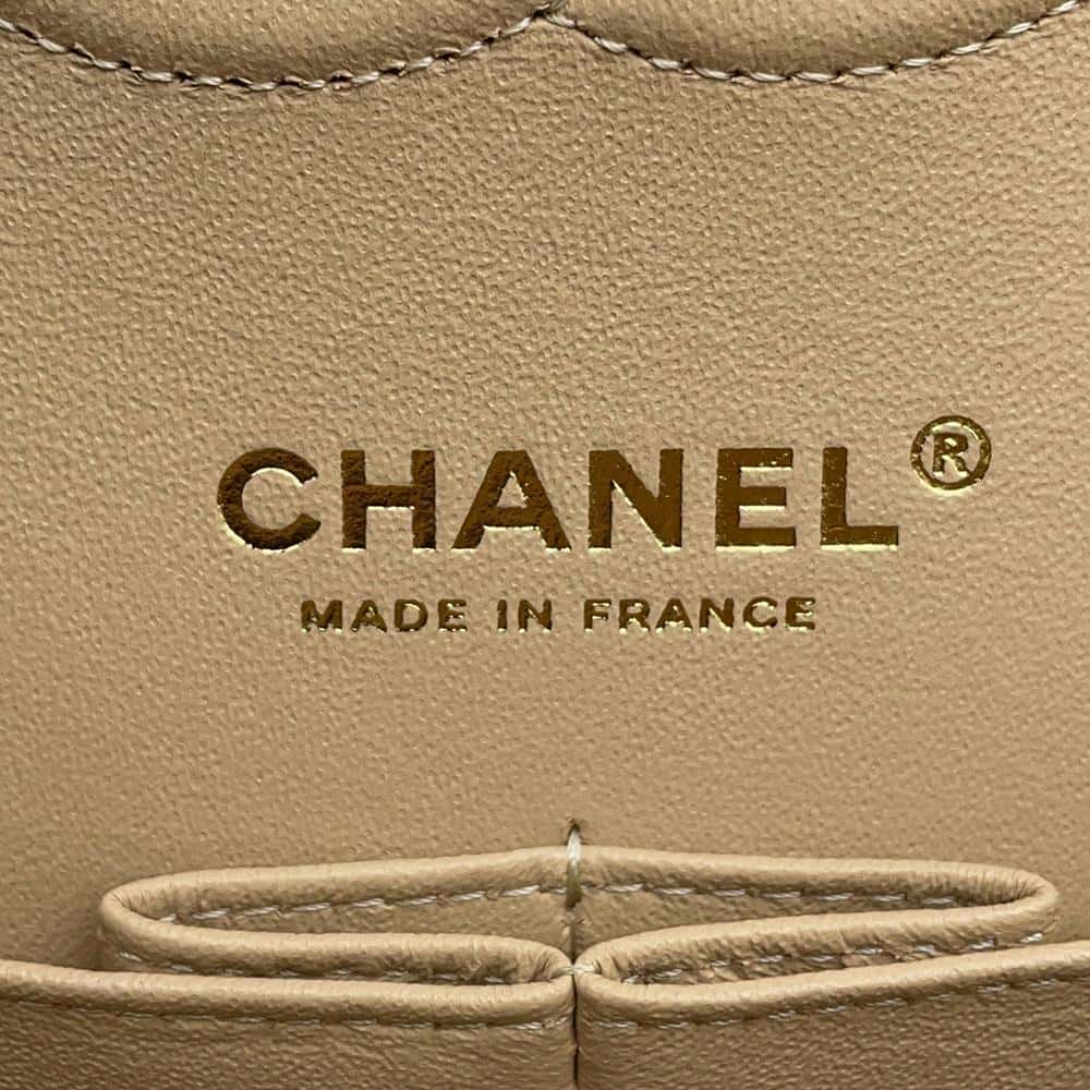 CHANEL Matelasse Double Flap Chain Shoulder Bag BeigeA01112 Caviar Leather Size 25