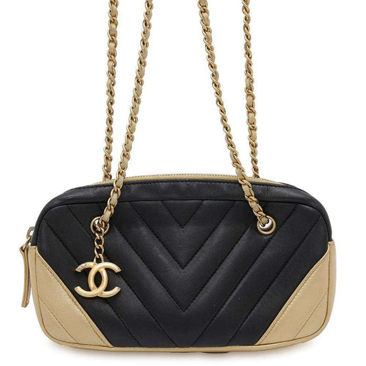 CHANEL Chevron ChainShoulder Bag Black/GoldA90807 Lambskin