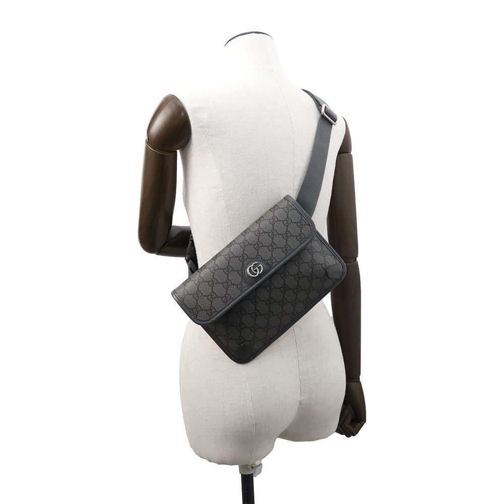 GUCCI Ophidia small belt bag Gray/Black752597 GG SupremeCanvas Leather