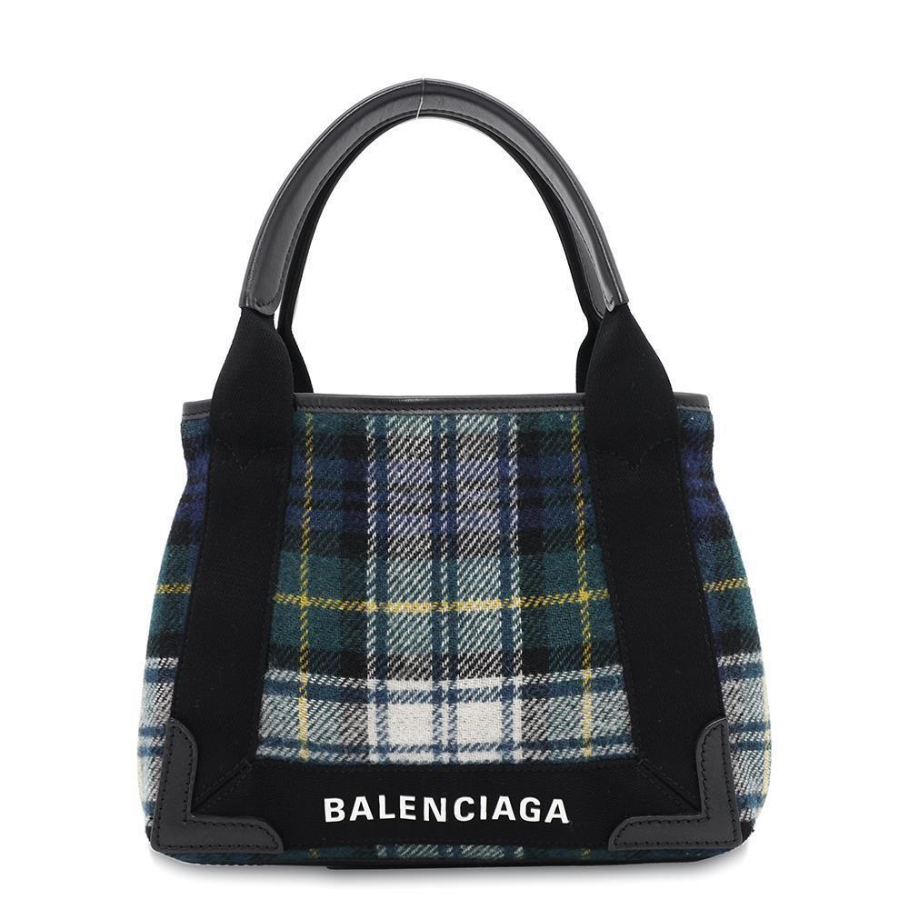BALENCIAGA Navy Cabas XS Green/Black390346 Wool Canvas
