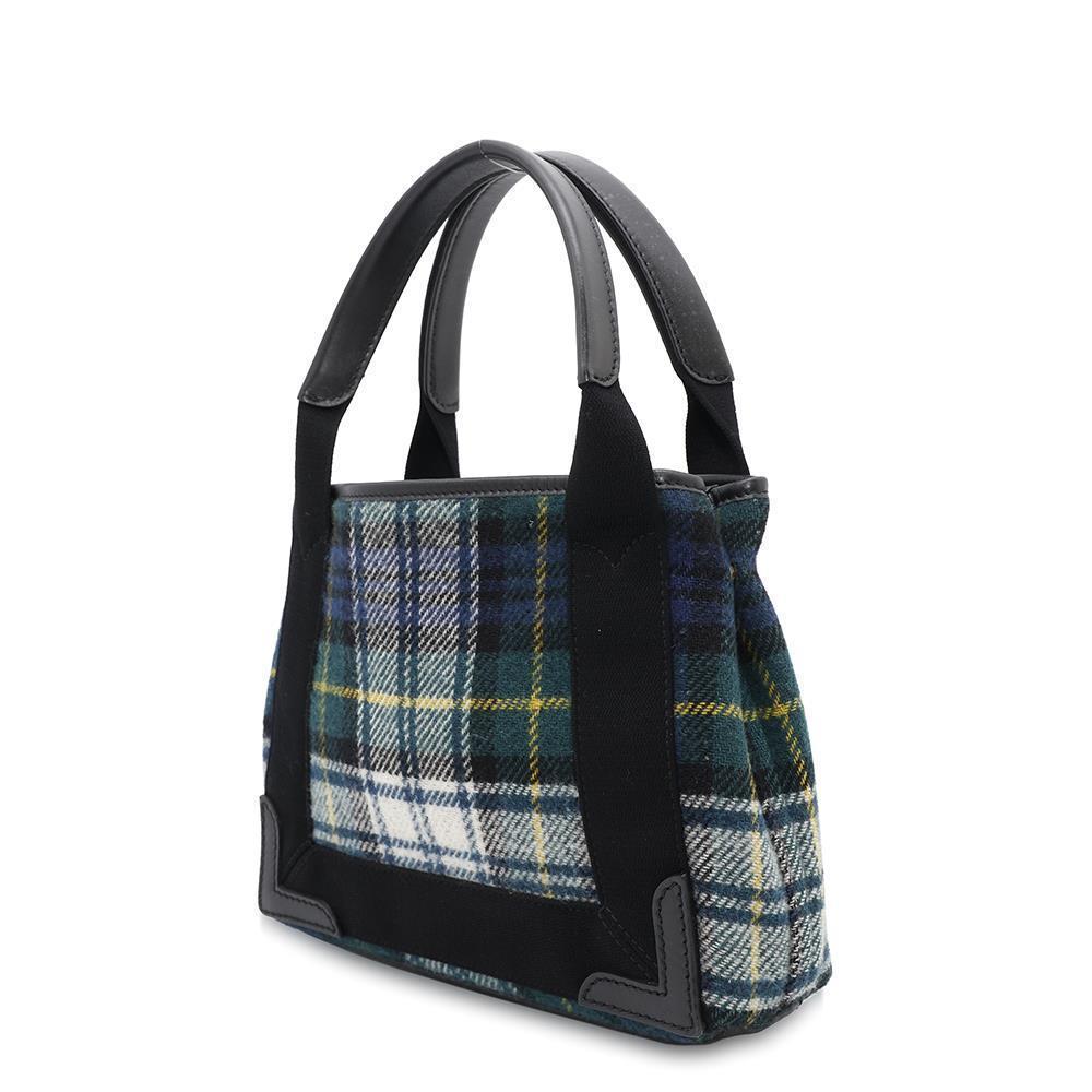 BALENCIAGA Navy Cabas XS Green/Black390346 Wool Canvas