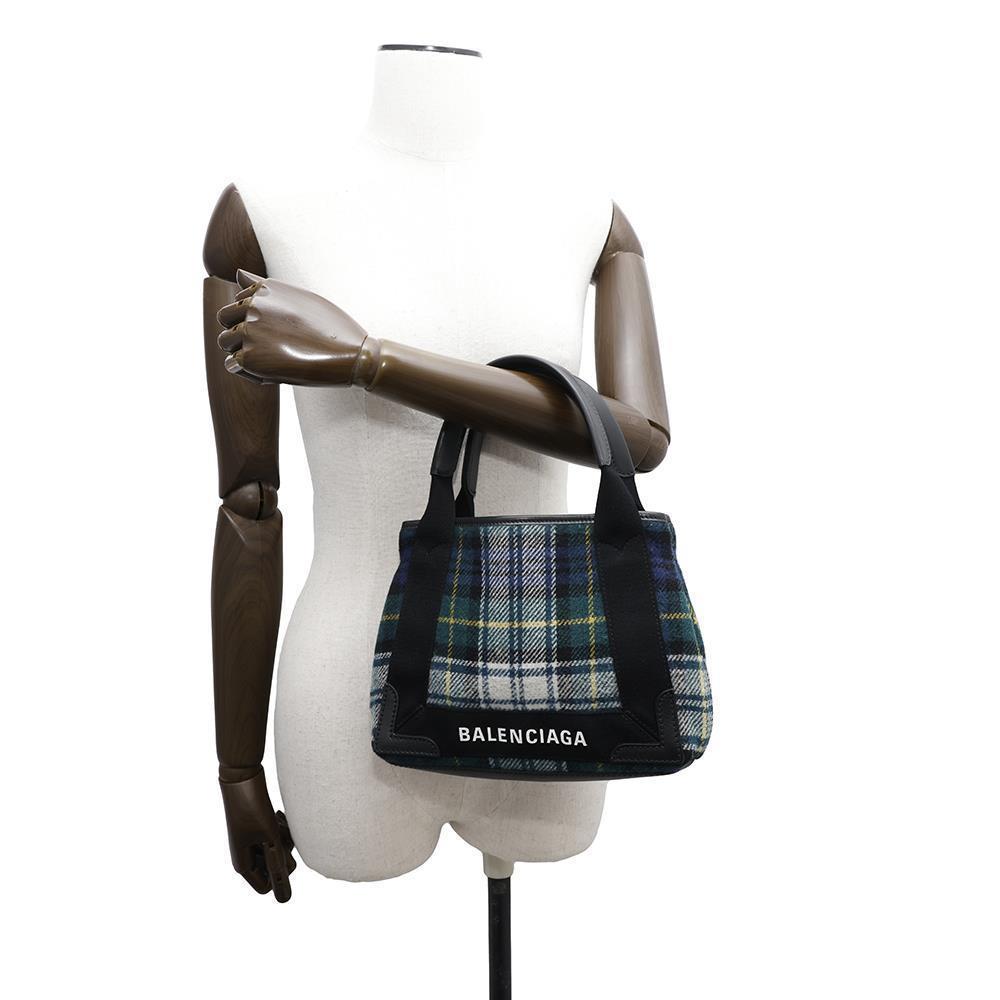 BALENCIAGA Navy Cabas XS Green/Black390346 Wool Canvas