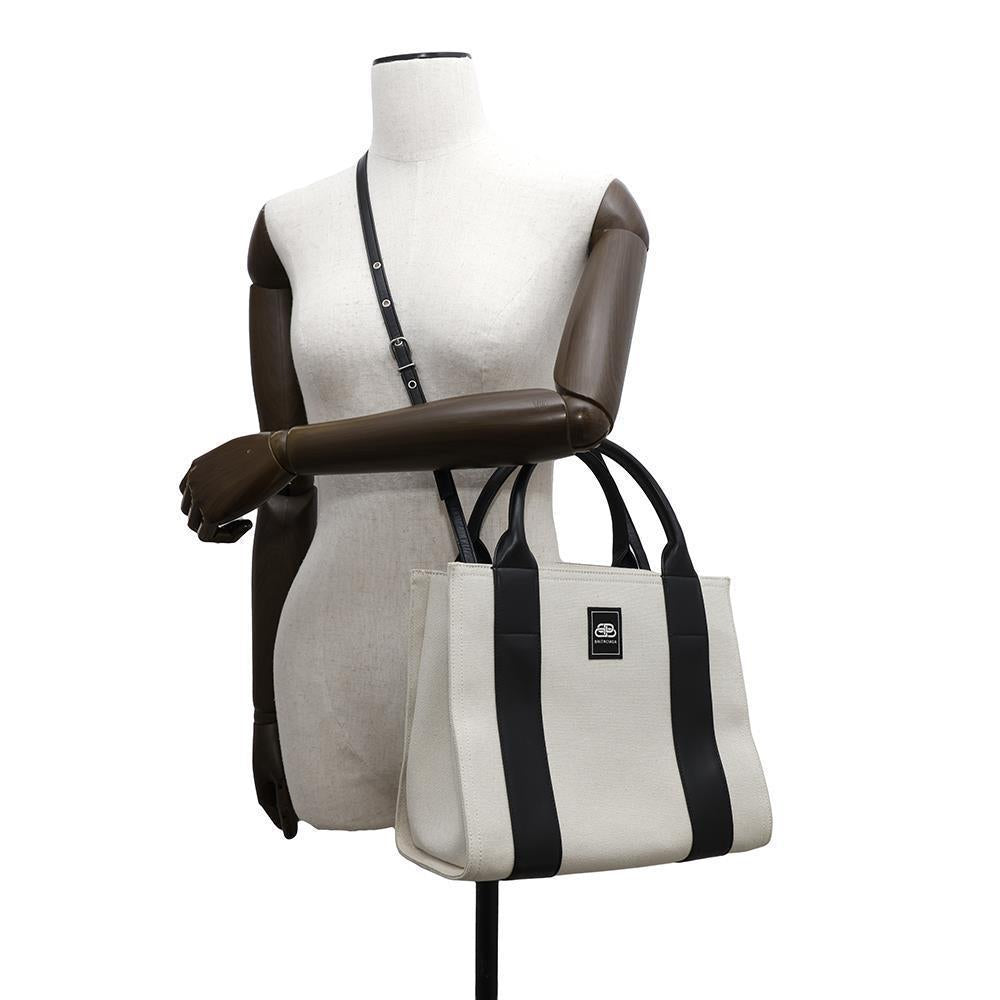 BALENCIAGA Trade S 2WAY Handbag Beige/Black620884 Canvas Leather