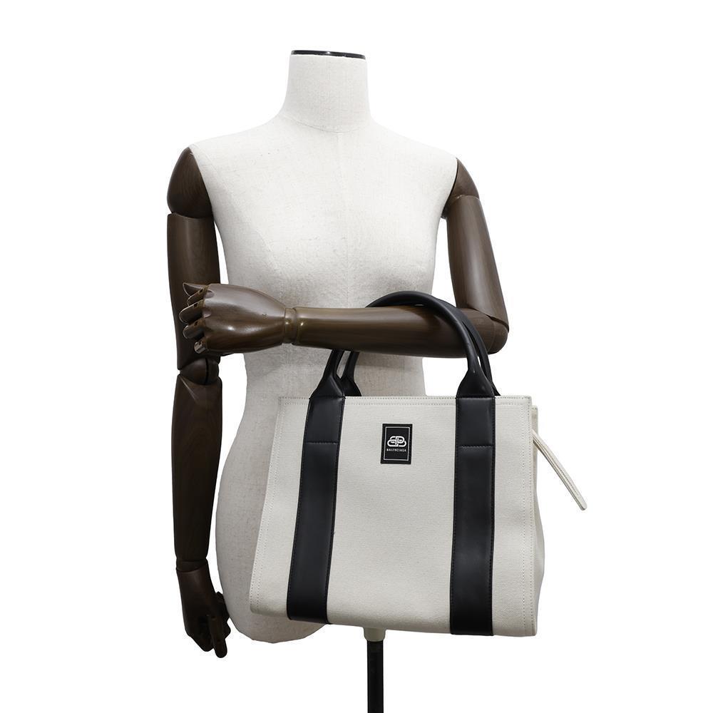 BALENCIAGA Trade S 2WAY Handbag Beige/Black620884 Canvas Leather