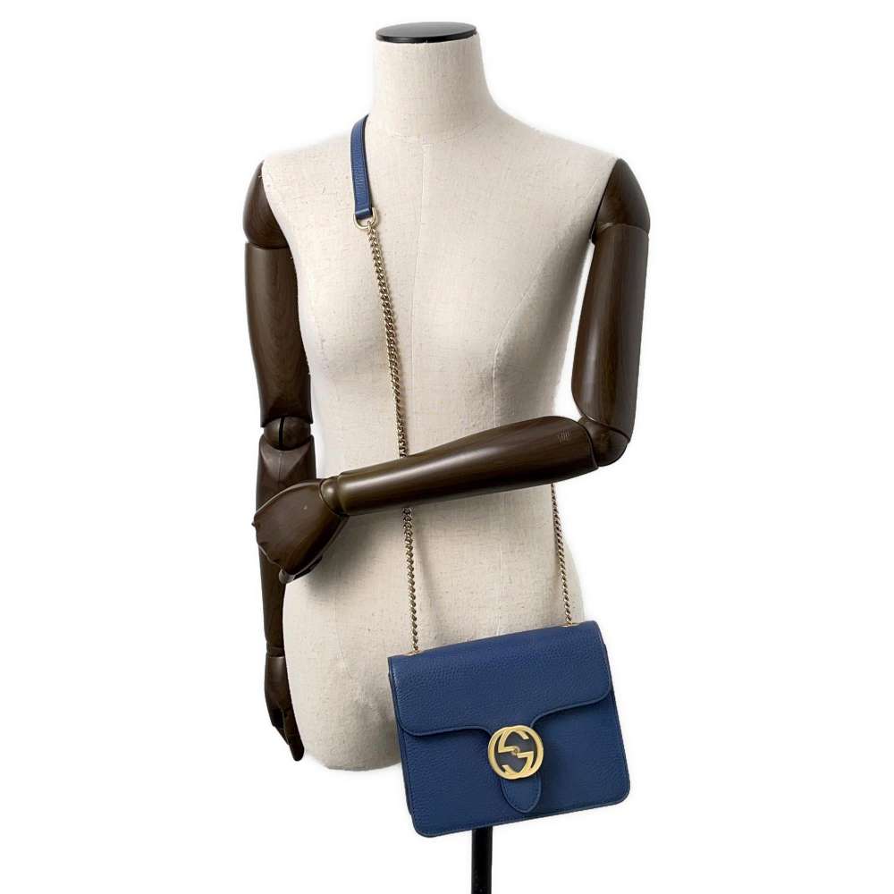 GUCCI Interlocking G ChainShoulder Blue510304 Leather