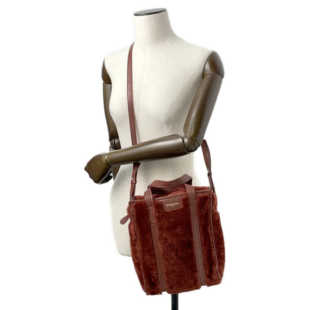 BALENCIAGA Bazar shopper Brown452458 Fur Leather