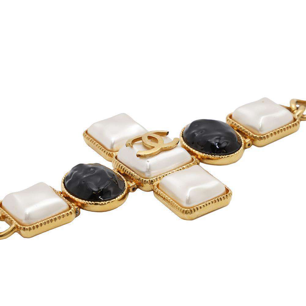 CHANEL Gripoa Bracelet Black/White/Gold Metal