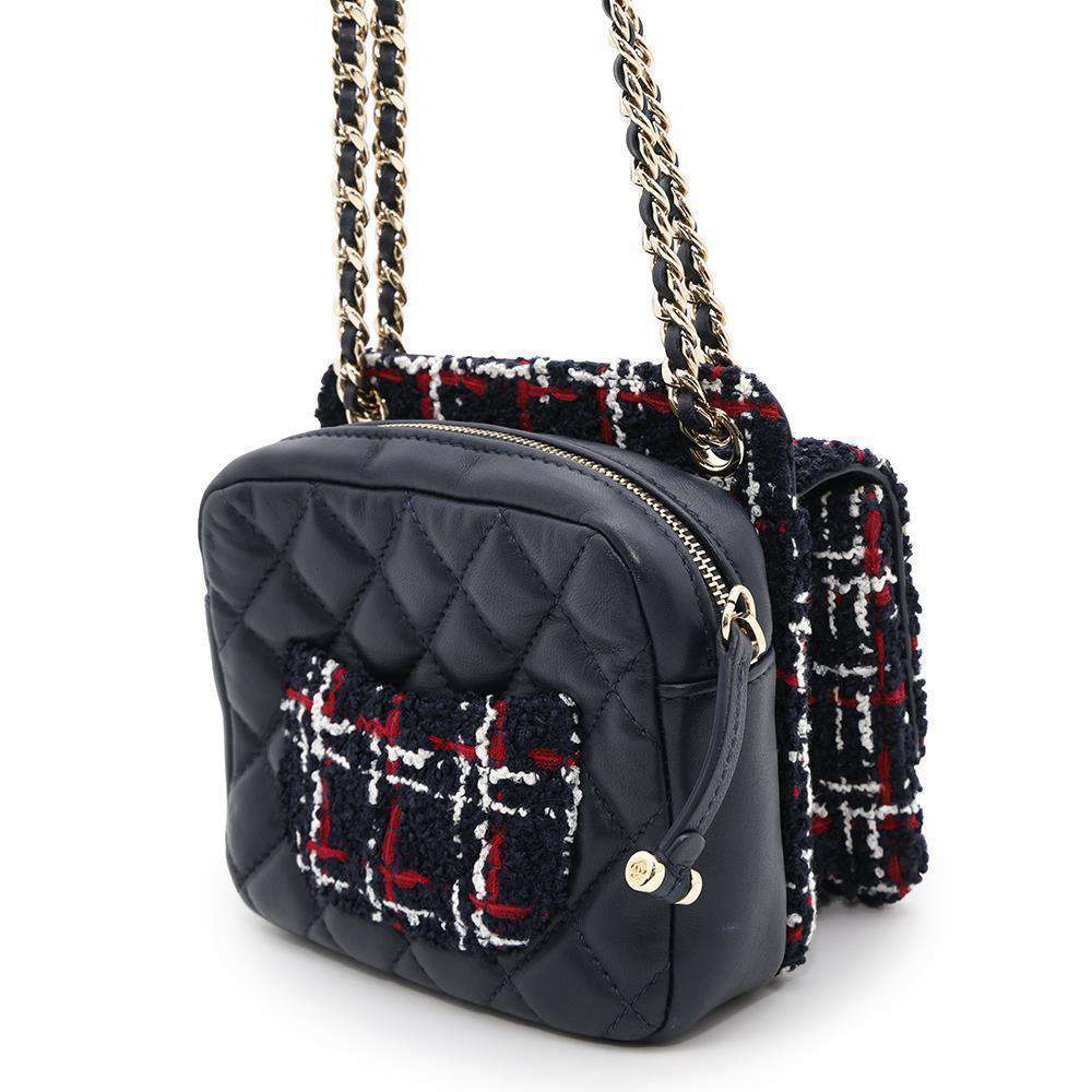 CHANEL Matelasse ChainShoulder Bag Navy Tweed Lambskin