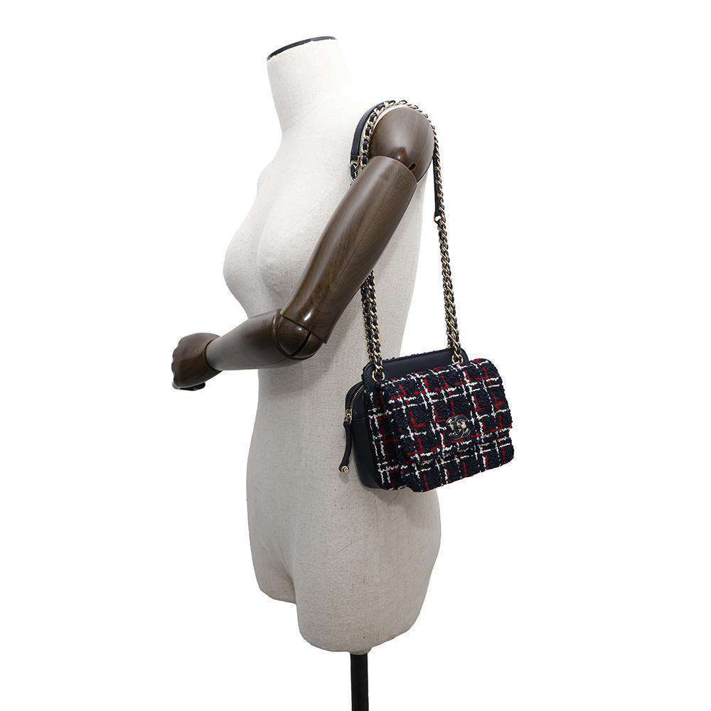 CHANEL Matelasse ChainShoulder Bag Navy Tweed Lambskin