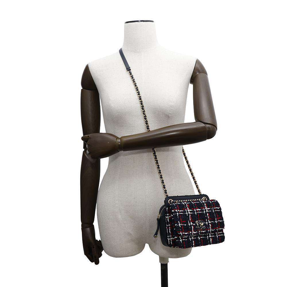 CHANEL Matelasse ChainShoulder Bag Navy Tweed Lambskin