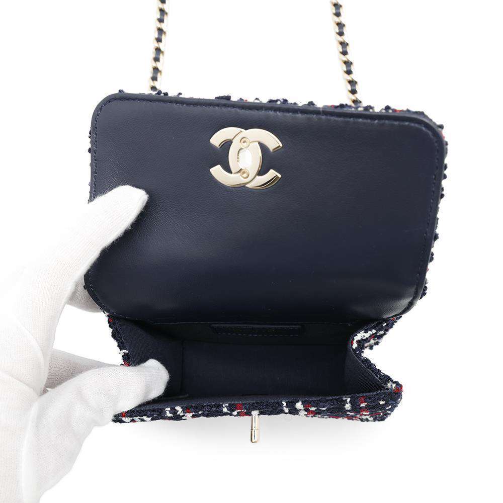 CHANEL Matelasse ChainShoulder Bag Navy Tweed Lambskin