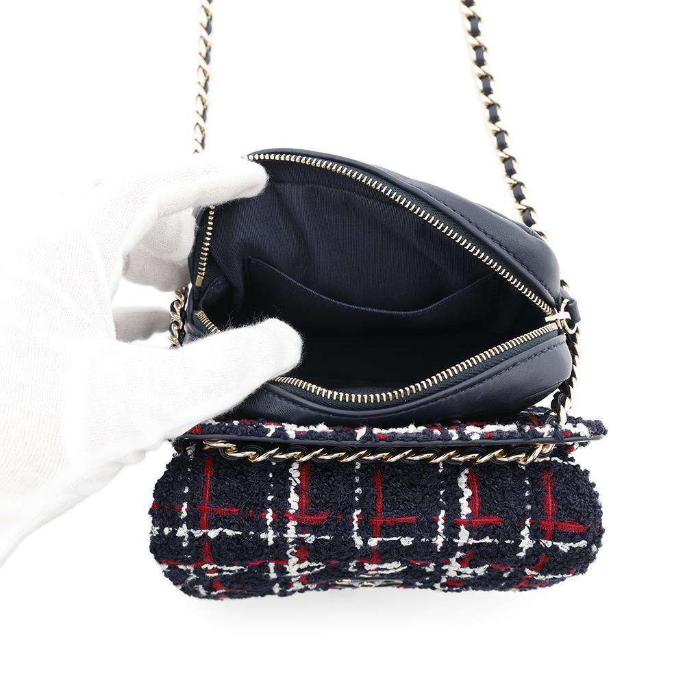 CHANEL Matelasse ChainShoulder Bag Navy Tweed Lambskin