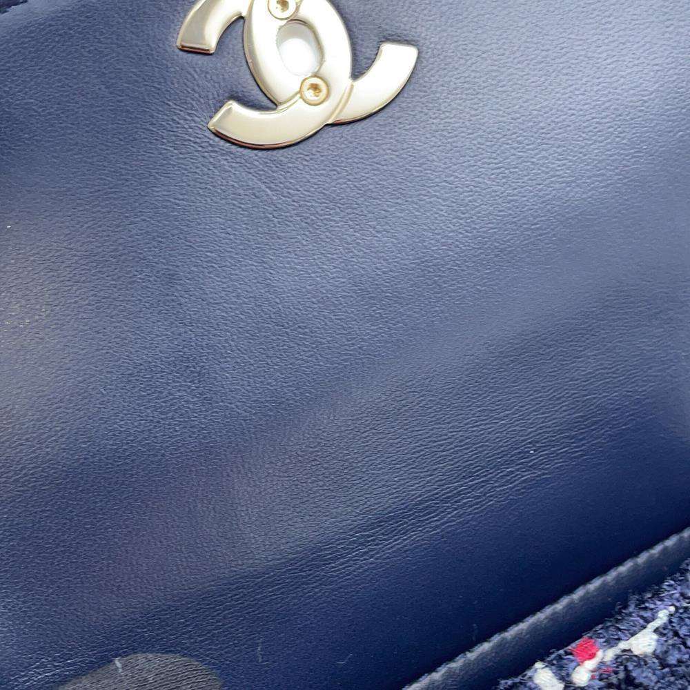 CHANEL Matelasse ChainShoulder Bag Navy Tweed Lambskin