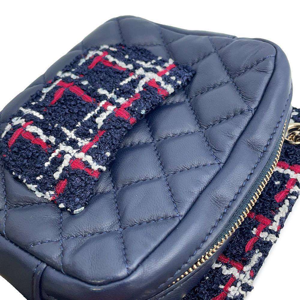 CHANEL Matelasse ChainShoulder Bag Navy Tweed Lambskin