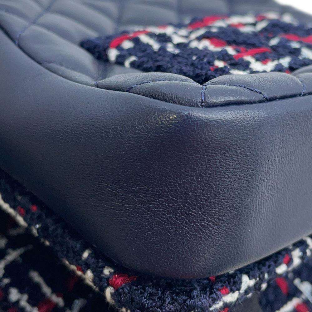 CHANEL Matelasse ChainShoulder Bag Navy Tweed Lambskin