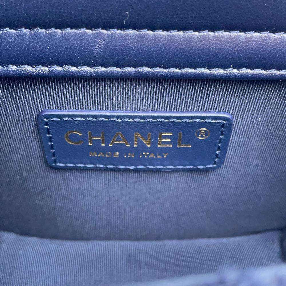 CHANEL Matelasse ChainShoulder Bag Navy Tweed Lambskin
